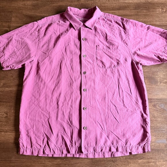 Tommy Bahama Other - Tommy Bahama 100% Silk Camp Shirt Pink Textured Men's size Large